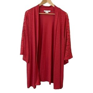 In Every Story Open Front Cardigan Sz 2X Pink Lace Sleeve Detail Casual Feminine